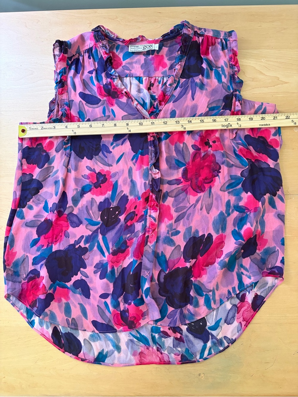 Go Silk Washable Floral Ruffle Snap Front Lightweight Sleeveless Tank Top - Picture 7 of 12